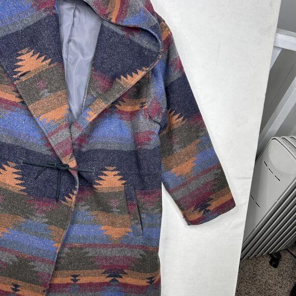 Andrea Marin Coat Womens Large Multicolor Hooded Wool Blend Aztec Boho Southwest - Picture 6 of 15